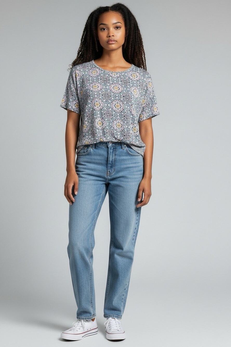 Philosophy Woman Plus Size 1X Blue Multi Paisley Floral Short Sleeve T-Shirt